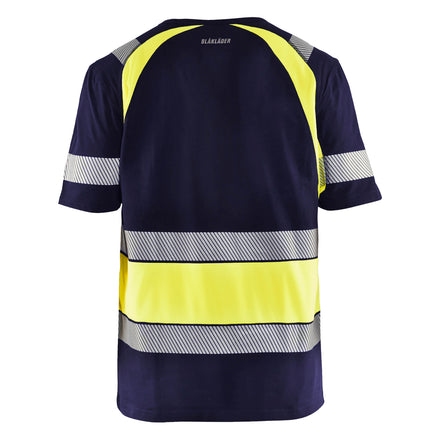 Blaklader 3421 Hi Vis T Shirt Navy Blue Hi Vis Yellow Back