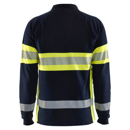 Blaklader 3438 Long Sleeved Multinorm Polo Navy Blue Hi Vis Yellow Back