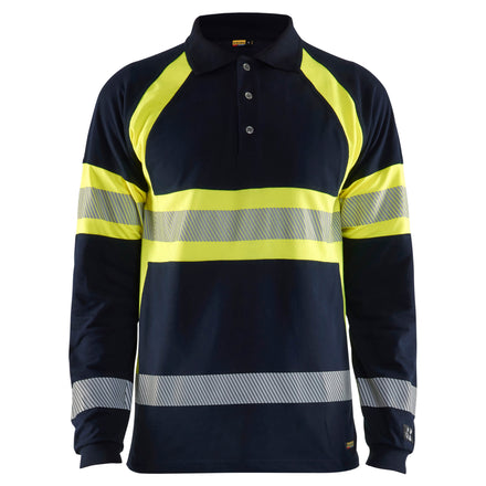 Blaklader 3438 Long Sleeved Multinorm Polo Navy Blue Hi Vis Yellow Main