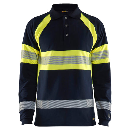 Blaklader 3438 Long Sleeved Multinorm Polo Navy Blue Hi Vis Yellow Main