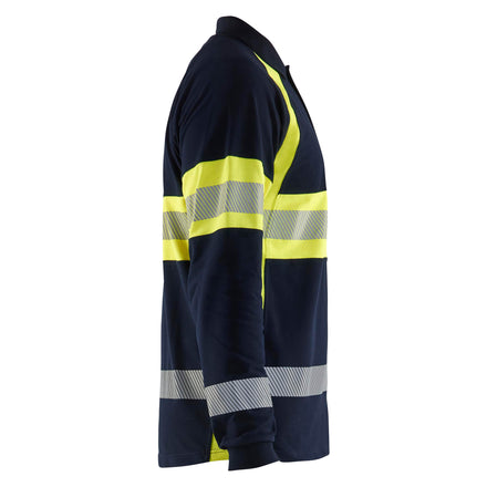 Blaklader 3438 Long Sleeved Multinorm Polo Navy Blue Hi Vis Yellow Right