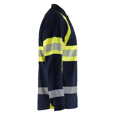 Blaklader 3438 Long Sleeved Multinorm Polo Navy Blue Hi Vis Yellow Right