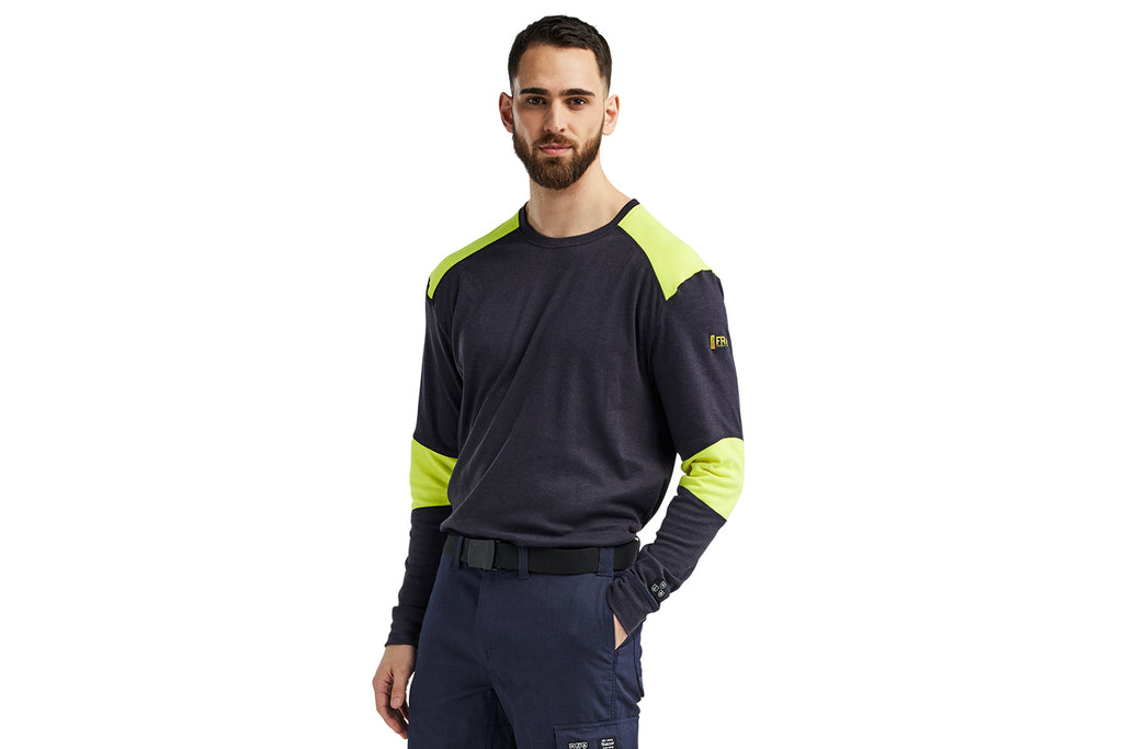 Blaklader 3457 Navy Blue/Hi-Vis Yellow Flame Resistant Long Sleeve T-Shirt