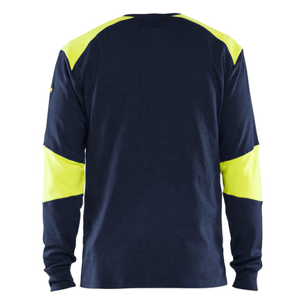 Blaklader 3457 Flame Resistant Long Sleeve T Shirt Navy Blue Hi Vis Yellow Back