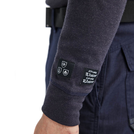 Blaklader 3457 Flame Resistant Long Sleeve T Shirt Navy Blue Hi Vis Yellow Feature 1