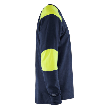 Blaklader 3457 Flame Resistant Long Sleeve T Shirt Navy Blue Hi Vis Yellow Right