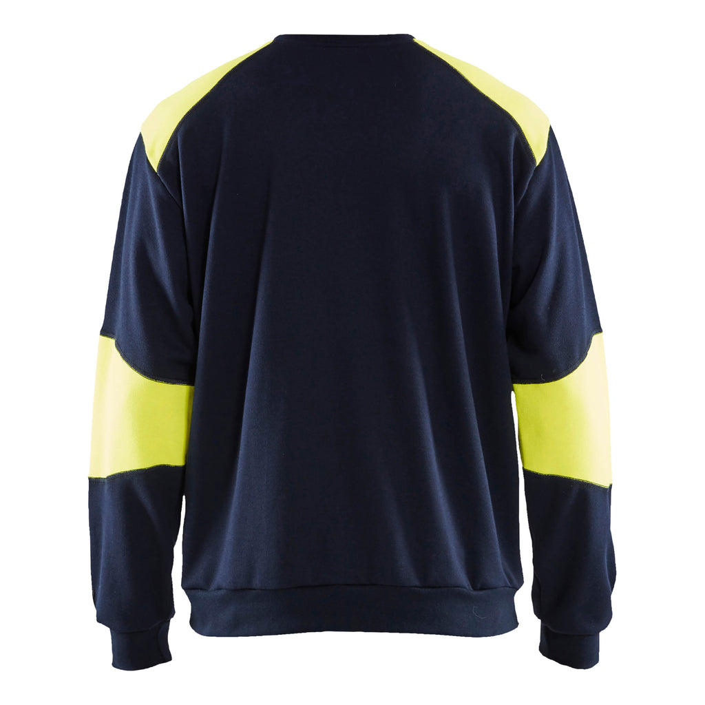 Blaklader 3458 Flame Resistant Sweatshirt Navy Blue Hi Vis Yellow Back