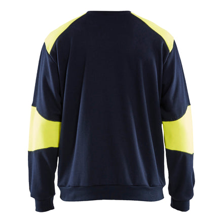 Blaklader 3458 Flame Resistant Sweatshirt Navy Blue Hi Vis Yellow Back