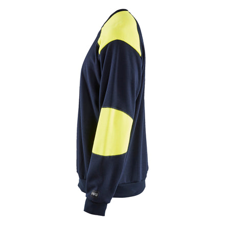 Blaklader 3458 Flame Resistant Sweatshirt Navy Blue Hi Vis Yellow Left