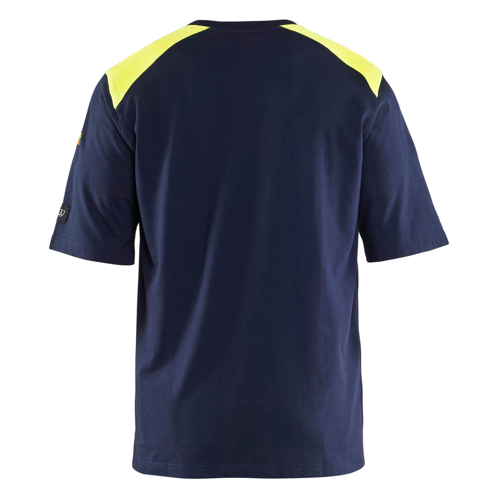 Blaklader 3476 Flame Resistant T Shirt Navy Blue Hi Vis Yellow Back