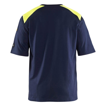 Blaklader 3476 Flame Resistant T Shirt Navy Blue Hi Vis Yellow Back