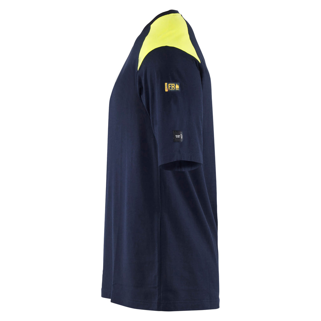 Blaklader 3476 Flame Resistant T Shirt Navy Blue Hi Vis Yellow Left