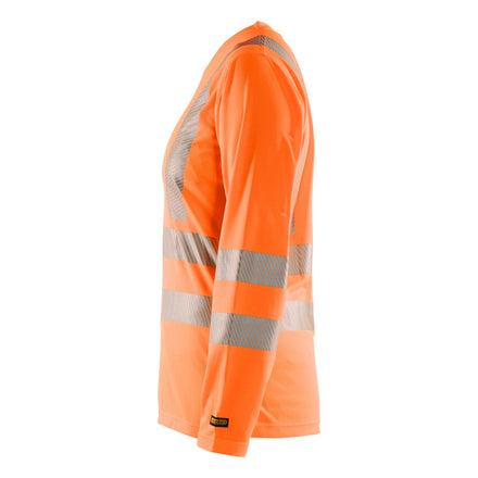 Blaklader 3485 Womens Hi Vis T Shirt Long Sleeve Hi Vis Orange Navy Blue Left