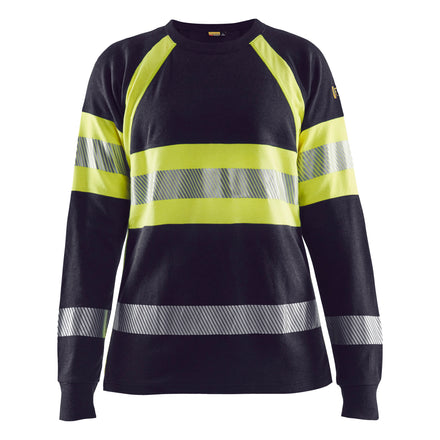 Blaklader 3494 Womens Flame Resistant T Shirt Long Sleeve Navy Blue Hi Vis Yellow Main