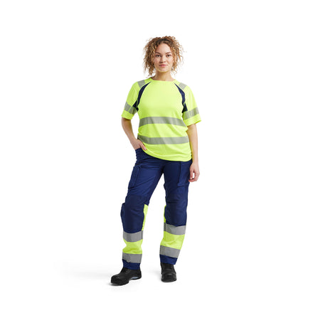 Blaklader 3503 Women’S Hi Vis T Shirt Hi Vis Yellow Navy Blue Model