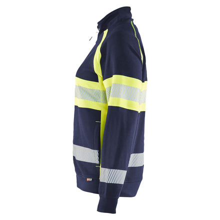 Blaklader 3505 Women’S Hi Vis Sweatshirt Navy Blue Hi Vis Yellow Left