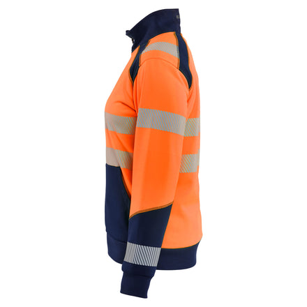 Blaklader 3508 Women’S Hi Vis Sweatshirt With Zipper Hi Vis Orange Navy Blue Left