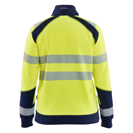 Blaklader 3508 Women’S Hi Vis Sweatshirt With Zipper Hi Vis Yellow Navy Blue Back