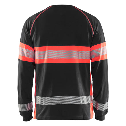 Blaklader 3510 Hi Vis Long Sleeved T Shirt Black Hi Vis Red Back