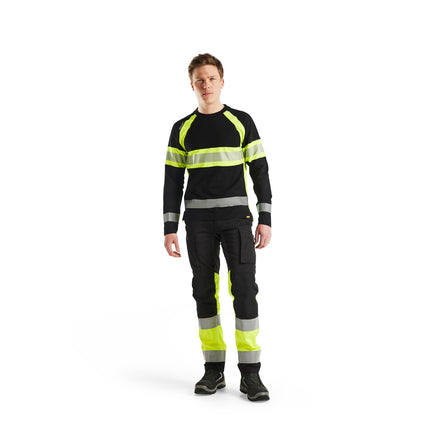 Blaklader 3510 Hi Vis Long Sleeved T Shirt Black Hi Vis Yellow Model