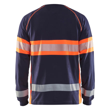 Blaklader 3510 Hi Vis Long Sleeved T Shirt Blue Hi Vis Orange Back