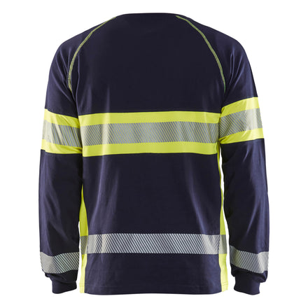Blaklader 3510 Hi Vis Long Sleeved T Shirt Navy Blue Hi Vis Yellow Back