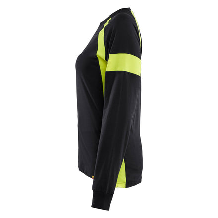 Blaklader 3521 Womens Long Sleeved T Shirt With Hi Vis Black Hi Vis Yellow Left