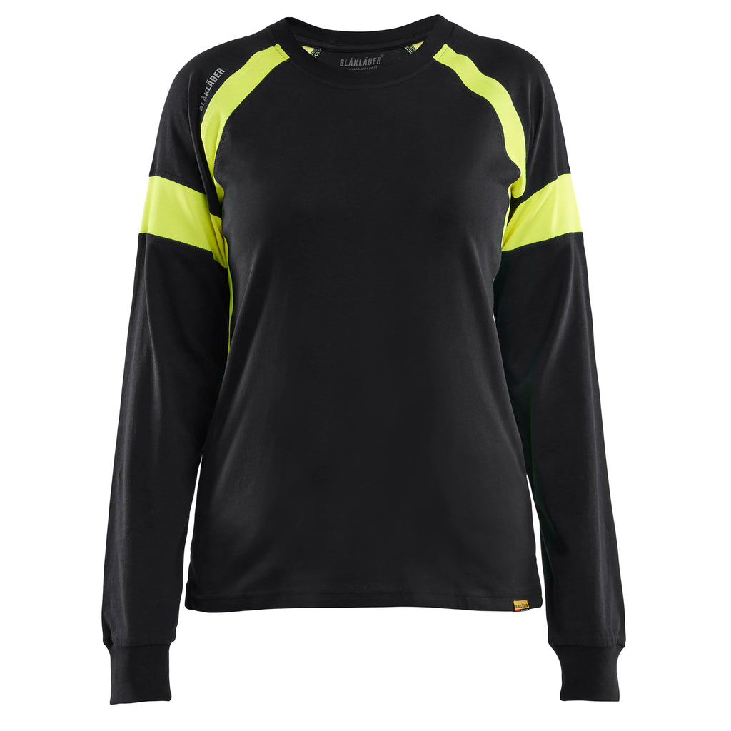 Blaklader 3521 Womens Long Sleeved T Shirt With Hi Vis Black Hi Vis Yellow Main
