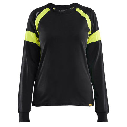 Blaklader 3521 Womens Long Sleeved T Shirt With Hi Vis Black Hi Vis Yellow Main