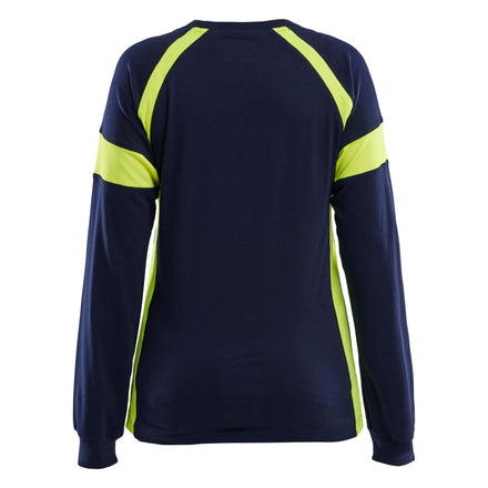 Blaklader 3521 Womens Long Sleeved T Shirt With Hi Vis Navy Blue Hi Vis Yellow Back