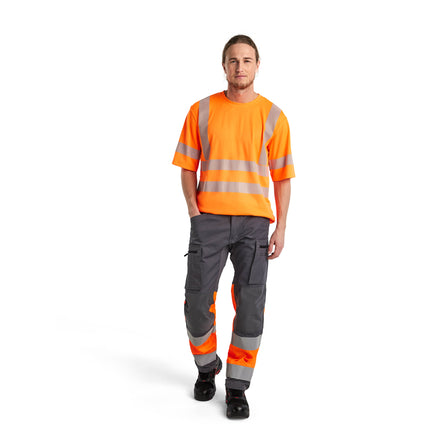 Blaklader 3522 Hi Vis T Shirt Hi Vis Orange Navy Blue Model