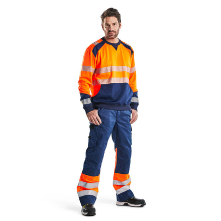 Blaklader 3541 Hi Vis Sweatshirt Hi Vis Orange Navy Blue Model
