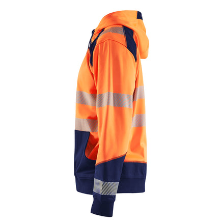 Blaklader 3546 Hi Vis Hooded Sweater Hi Vis Orange Navy Blue Left