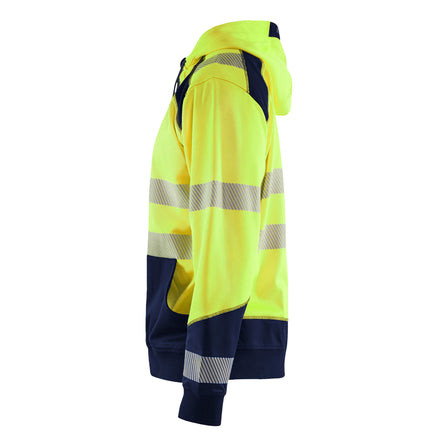 Blaklader 3546 Hi Vis Hooded Sweater Hi Vis Yellow Navy Blue Left