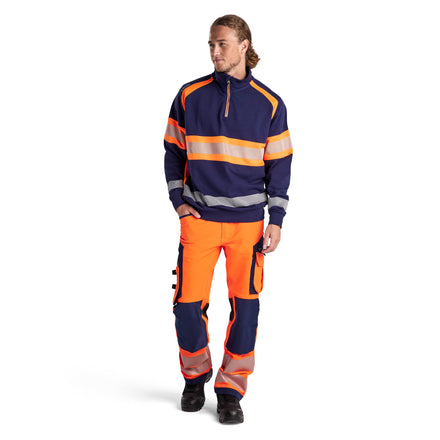 Blaklader 3553 Hi Vis Sweater Navy Blue Hi Vis Orange Model