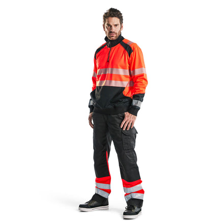 Blaklader 3556 Hi Vis Sweatshirt With Half Zip Hi Vis Red Black Model