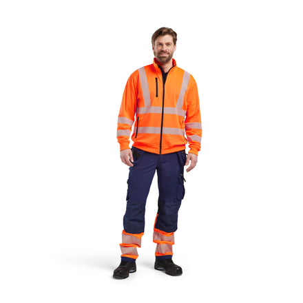 Blaklader 3563 Hi Vis Sweatshirt Full Zip Hi Vis Orange Navy Blue Model
