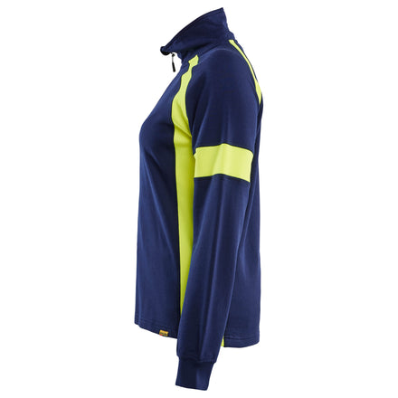 Blaklader 3566 Womens Sweatshirt With Hi Vis Navy Blue Hi Vis Yellow Left