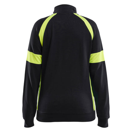 Blaklader 3568 Womens Sweatshirt With Hi Vis Full Zip Black Hi Vis Yellow Back