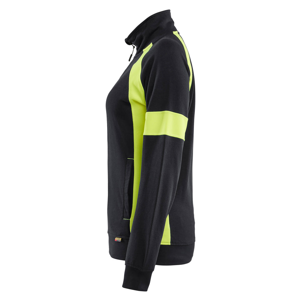 Blaklader 3568 Womens Sweatshirt With Hi Vis Full Zip Black Hi Vis Yellow Left