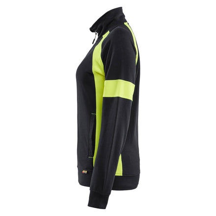 Blaklader 3568 Womens Sweatshirt With Hi Vis Full Zip Black Hi Vis Yellow Left