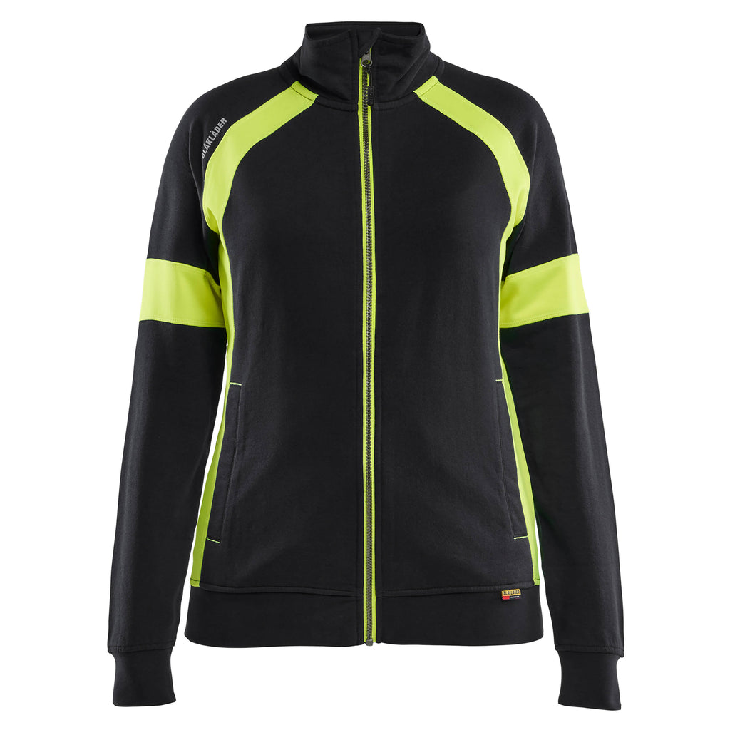 Blaklader 3568 Womens Sweatshirt With Hi Vis Full Zip Black Hi Vis Yellow Main