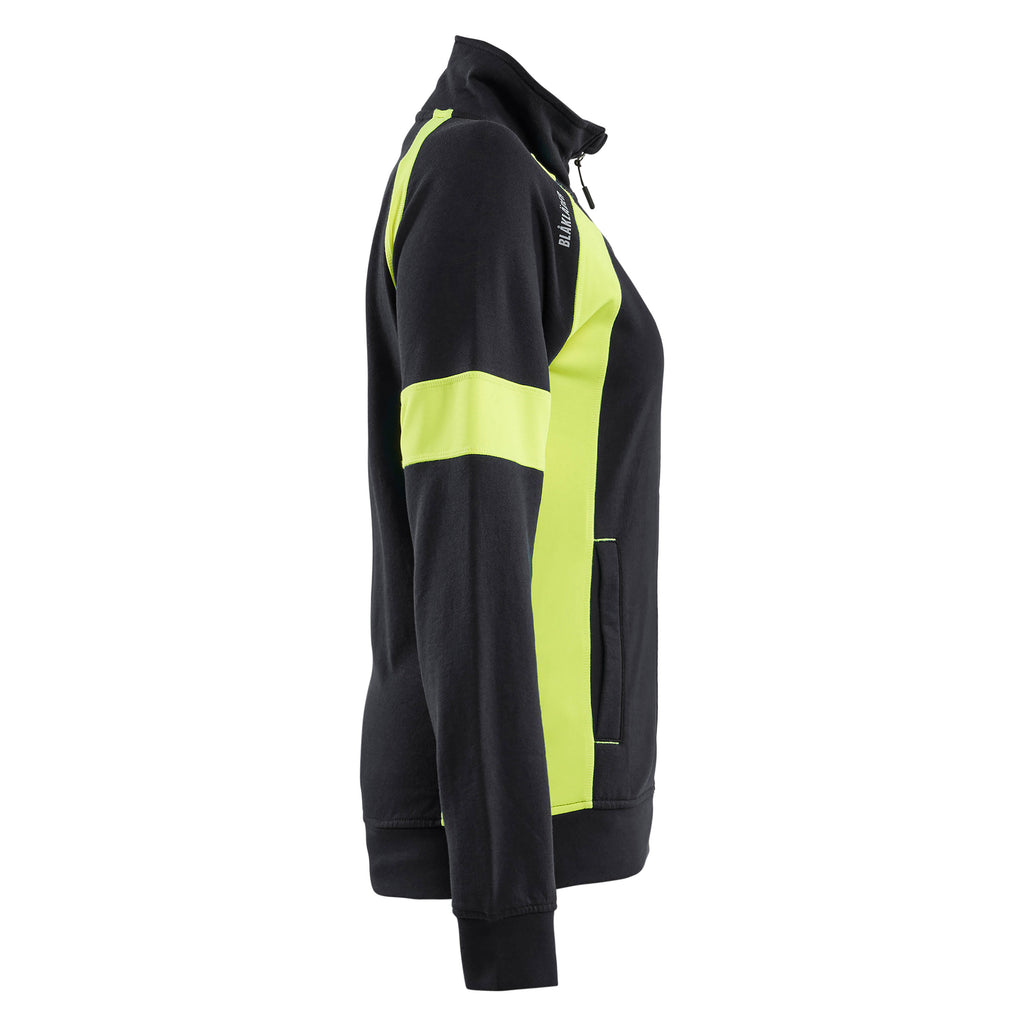 Blaklader 3568 Womens Sweatshirt With Hi Vis Full Zip Black Hi Vis Yellow Right