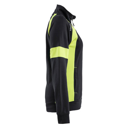 Blaklader 3568 Womens Sweatshirt With Hi Vis Full Zip Black Hi Vis Yellow Right