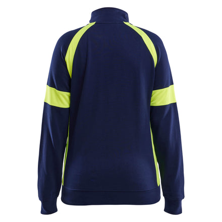 Blaklader 3568 Womens Sweatshirt With Hi Vis Full Zip Navy Blue Hi Vis Yellow Back