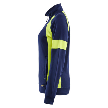 Blaklader 3568 Womens Sweatshirt With Hi Vis Full Zip Navy Blue Hi Vis Yellow Left