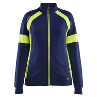 Blaklader 3568 Womens Sweatshirt With Hi Vis Full Zip Navy Blue Hi Vis Yellow Main