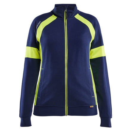 Blaklader 3568 Womens Sweatshirt With Hi Vis Full Zip Navy Blue Hi Vis Yellow Main