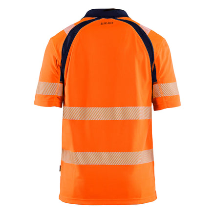 Blaklader 3595 Hi Vis Uv Protected Polo Shirt Hi Vis Orange Navy Blue Back