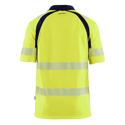 Blaklader 3595 Hi Vis Uv Protected Polo Shirt Hi Vis Yellow Navy Blue Back